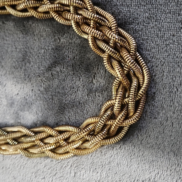 Braided 6 Strands, Women's Gold Tone,  Necklace is 1 inch Wide and 22 in. Long. - Picture 3 of 5